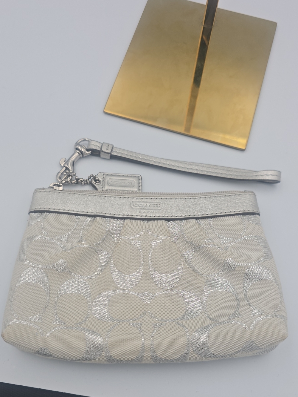 Coach Silver Signature Wristlet Clutch